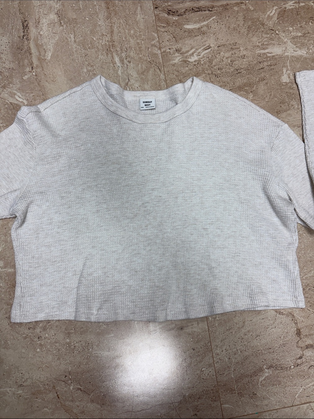 Sunday Best Cream Waffle-Knit Long Sleeve Cropped Tee